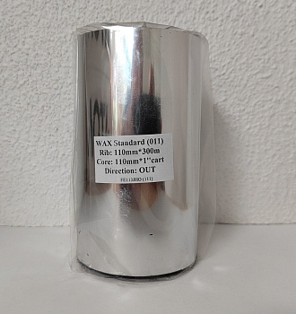Термотрансферная лента 110MM*300M, BLACK, WAX, OUT, 1"